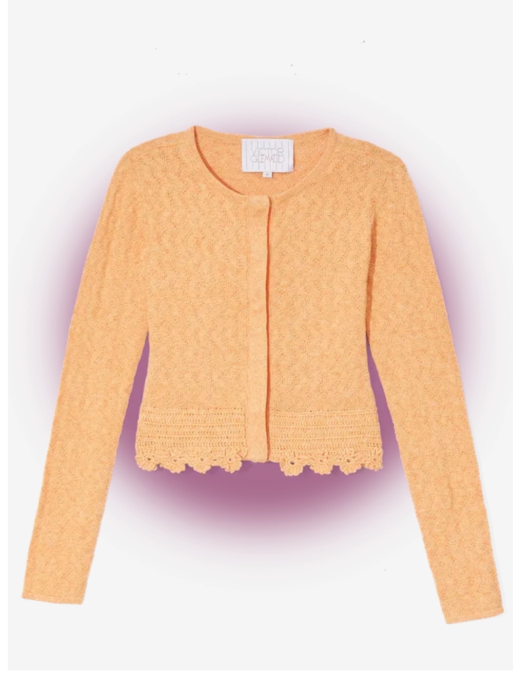 Victor Glemaud Women’s Peach Floral Crochet-Trim Cardigan Sweater Size Medium